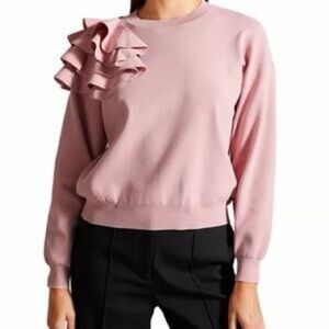 TED‎ BAKER Women Size 2/US 6 Debroh Easy Fit Ruffled Jumper pink Pullover